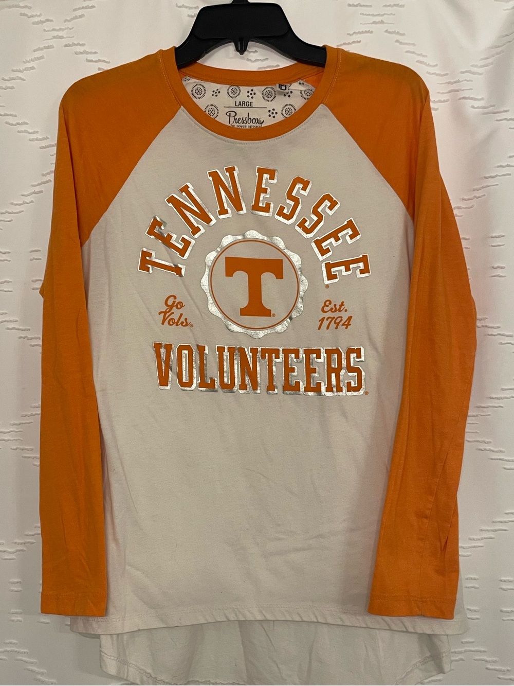 Pressbox Tennessee Volunteers Long Sleeve Raglan Tee - Orange/White